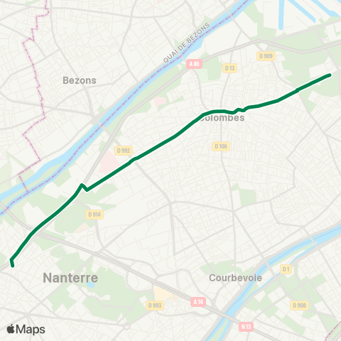 RATP Les Courtilles <> Nanterre - Ville RER map