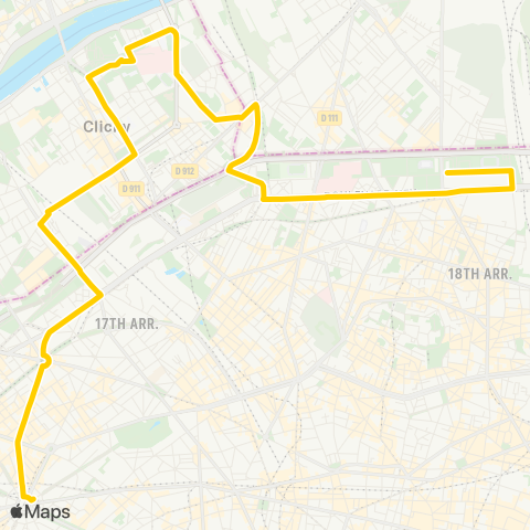 RATP Pte de Clignancourt - Croisset <> CDG-Étoile map