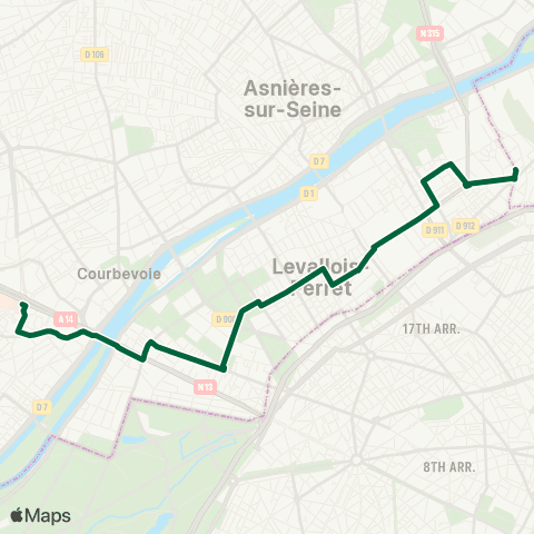 RATP St-Ouen RER <> La Défense (Voie Perronet S.) map
