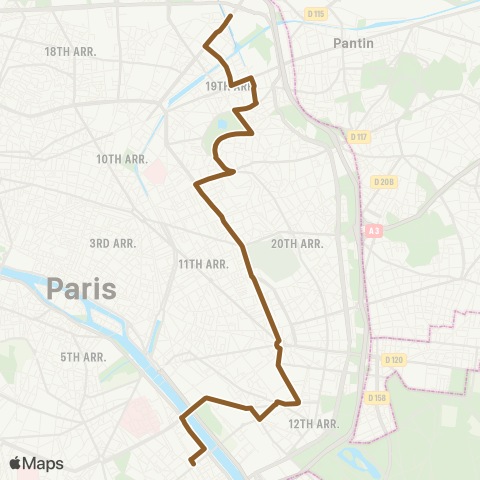 RATP Bibl. François Mitterrand <> Pte de la Villette map
