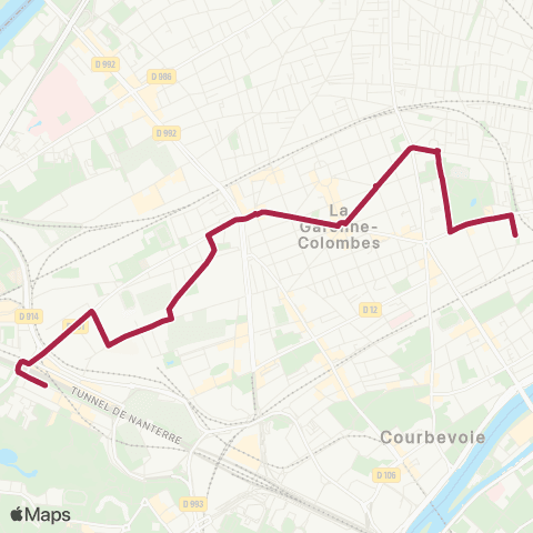 RATP Les Bruyères <> Nanterre - Préf. RER map