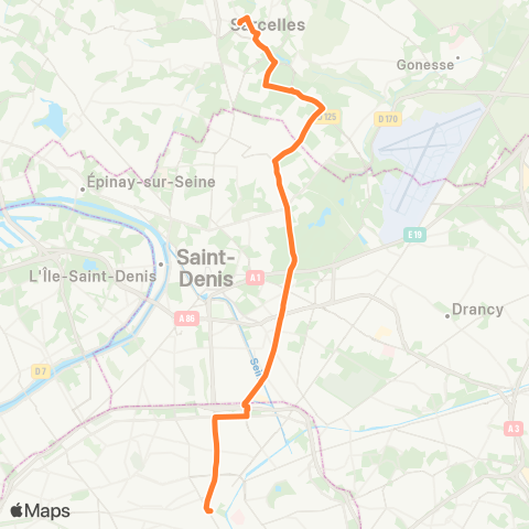 RATP Gare de Sarcelles - St-Brice <> Gare de l'E. map