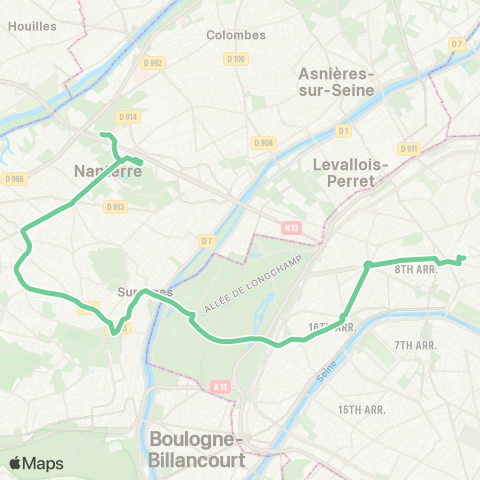 RATP Nanterre - Anatole France <> Gare St-Lazare map