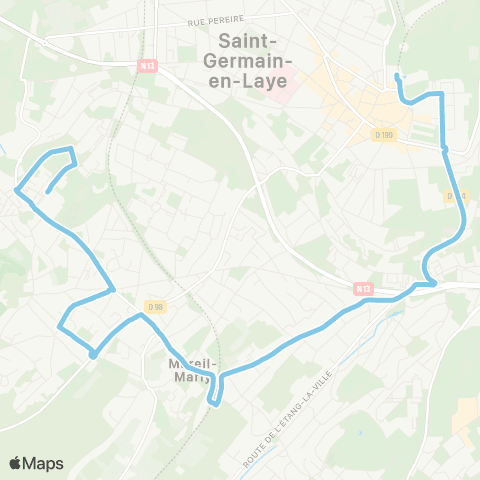Île-de-France Mobilités Lycée Léonard de Vinci - les Hauts Grillets <> ︎Gare de St-Germain-en-Laye map