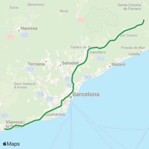 Rodalies Sant Vicenc de Calders - Maçanet-Massanes map