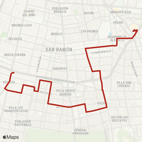 Red (M) la Cisterna - (M) Bellavista de la Florida map