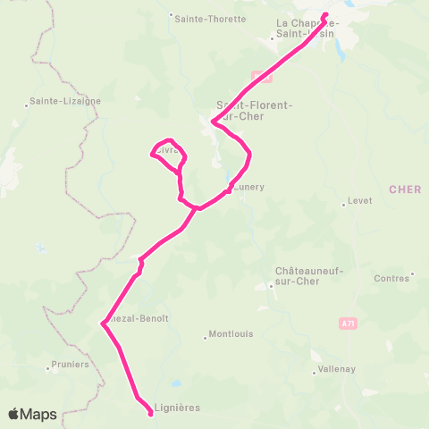Rémi 18 Culan / Châteaumeilland / Le Châtelet / Lignières / Mareuil-s/-Arnon / Chezal-Benoît / Primelles / Luneray / Civray / St-Caprais / St-Florent-s/-Cher / Villeneuve-s/-Cher / Morthomiers / Bourges map