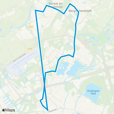 RET Rotterdam Centraal - Berkel Westpolder (Nachtbus) map