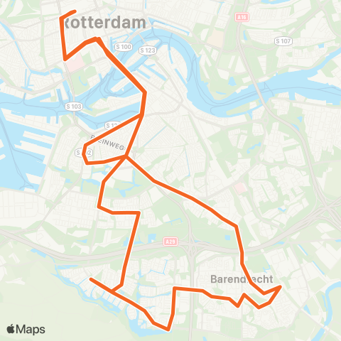 RET Rotterdam Centraal - Barendrecht (Nachtbus) map