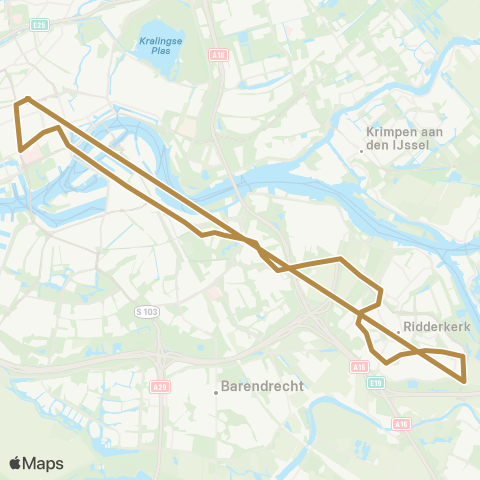 RET Rotterdam Centraal - Ridderkerk (Nachtbus) map