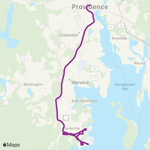 RIPTA Quonset Express map
