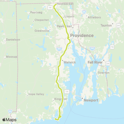 RIPTA Woonsocket Beach Express map