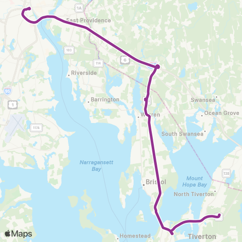 RIPTA Tiverton / East Bay Express map