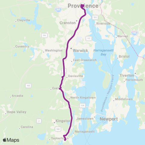 RIPTA Narragansett / Wakefield Express map