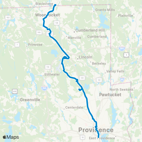 RIPTA Lincoln / Woonsocket map