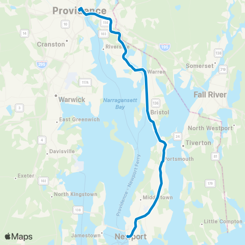 RIPTA Providence - Newport (East Bay) map