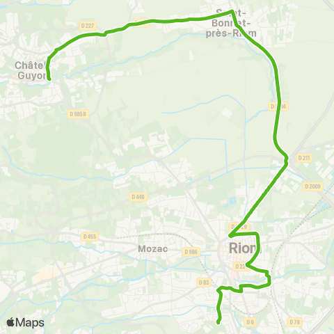 RLV Mobilités Châtel-Guyon Parc Clémentel - Riom Pôle multimodal SNCF map