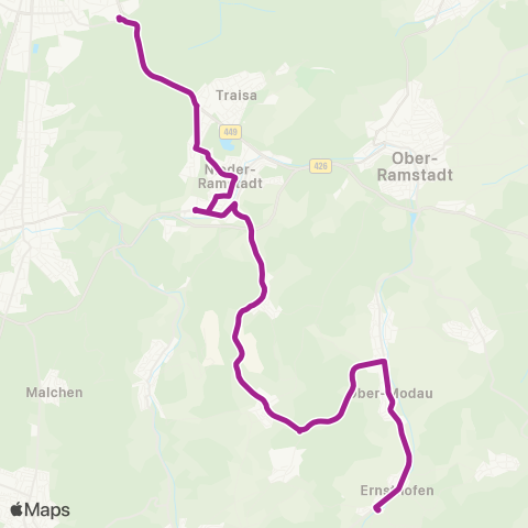 RMVB Darmstadt Böllenfalltor - Mühltal-Nieder-Ramstadt Im Hag map