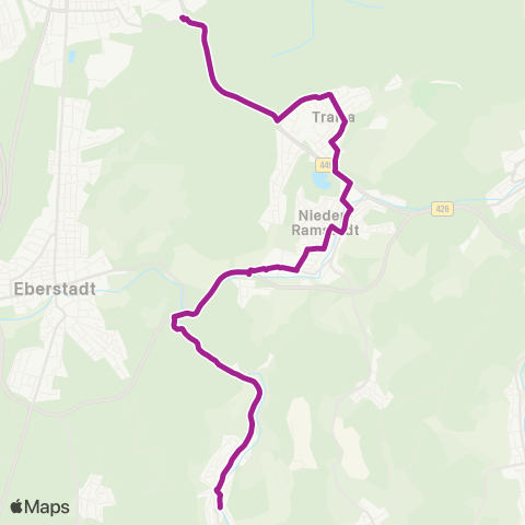 RMVB Darmstadt Böllenfalltor - Mühltal-Nieder-Beerbach Quergasse map