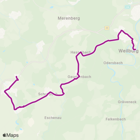RMVB Weilburg Zob - Weilburg-Gaudernbach Ortsmitte map