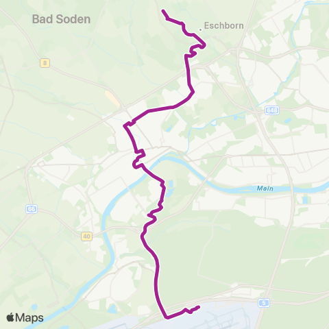 RMVB Frankfurt (Main) Höchst Bahnhof - Frankfurt (Main) Flughafen Terminal 1 map