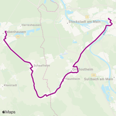 RMVB Babenhausen Bahnhof - Aschaffenburg, Hauptbahnhof / Rob map