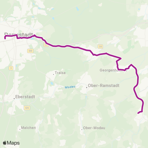 RMVB Groß-Bieberau Schule - Darmstadt Hauptbahnhof map