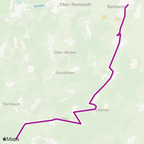 RMVB Elmshausen, Lautertalhalle - Reinheim (Odw.) Bahnhof map