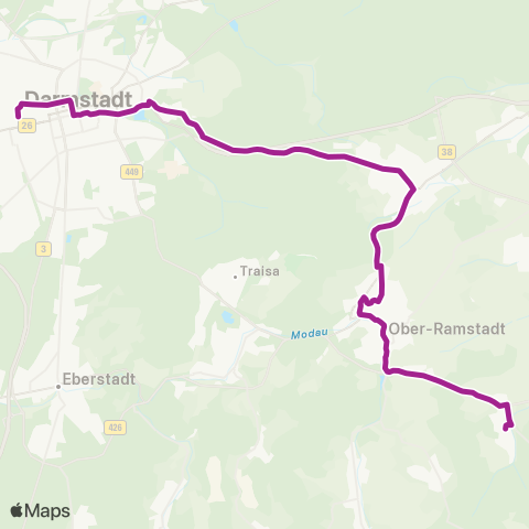 RMVB Darmstadt Hauptbahnhof - Ober-Ramstadt-Wembach Schloßstraße map
