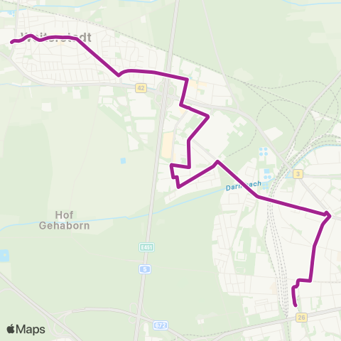 RMVB Weiterstadt Hallenbad - Darmstadt Hauptbahnhof map