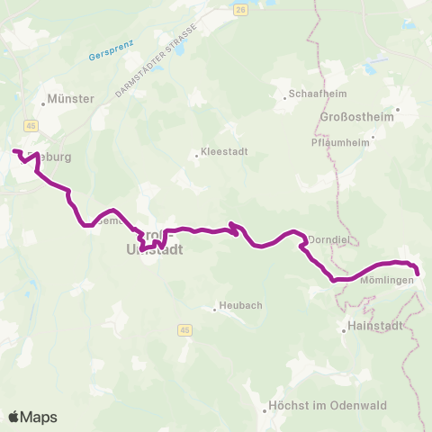 RMVB Mã¶Mlingen, Schã¶NE Aussicht - Dieburg Bahnhof map