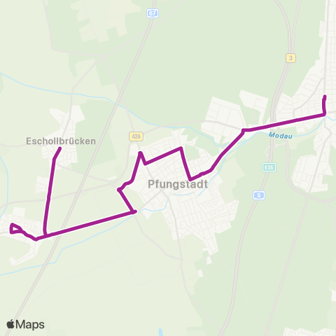 RMVB Darmstadt-Eberstadt Wartehalle - Pfungstadt-Eschollbrücken Römer map