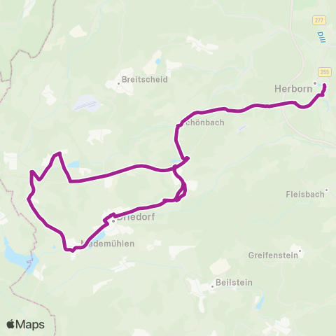 RMVB Driedorf-Mademühlen Rotdornstraße - Herborn Bahnhof / Zob map