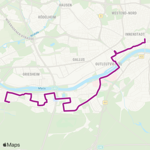 RMVB Frankfurt (Main) Rheinlandstraße - Frankfurt (Main) Konstablerwache map