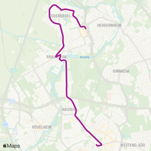 RMVB Frankfurt (Main) Westbahnhof - Frankfurt (Main) Nordwestzentrum map