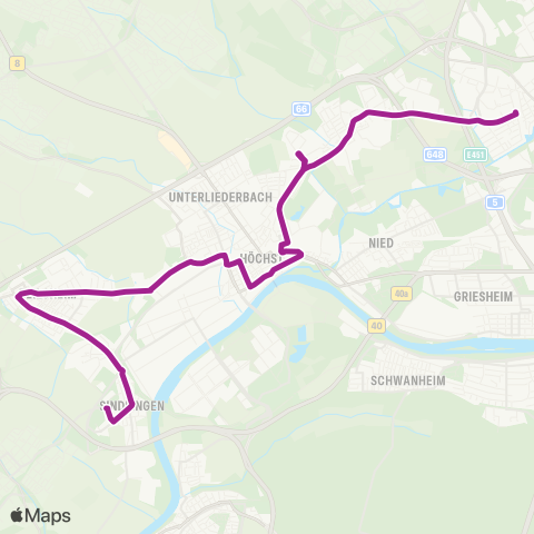 RMVB Frankfurt (Main) Friedhof Sindlingen - Frankfurt (Main) Rödelheim Bahnhof map