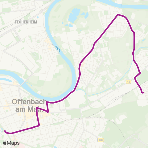 RMVB Offenbach (Main)-Westend Parkstr. (Leibnizschule) - Offenbach (Main)-Waldheim Neuer Friedhof map