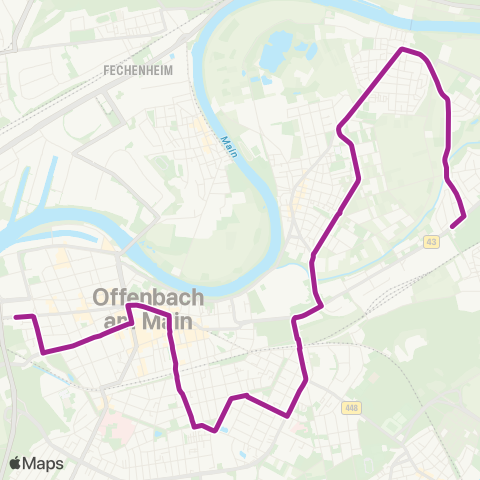 RMVB Offenbach (Main)-Zentrum Markt Pl / Berliner Str - Offenbach (Main)-Rumpenheim Ernst-Reuter-Schule map