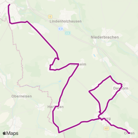RMVB Limburg (Lahn) Zob Süd - Hünfelden-Ohren Ortsmitte map