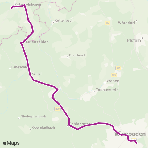 RMVB Bad Schwalbach Kurhaus - Wiesbaden Hauptbahnhof map