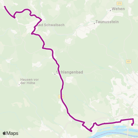 RMVB Bad Schwalbach Kurhaus - Wiesbaden-Biebrich Carl-Bosch-Str map