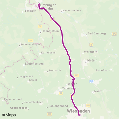 RMVB Wiesbaden Hauptbahnhof - Limburg (Lahn) Zob Süd map