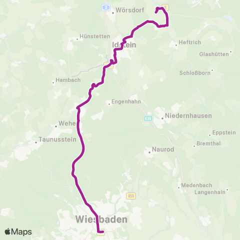 RMVB Idstein Busbahnhof - Wiesbaden Hauptbahnhof map