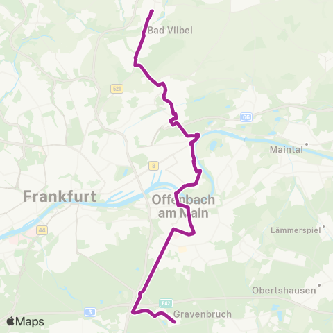 RMVB Neu-Isenburg-Gravenbruch Nachtigallenstraße - Bad Vilbel Bahnhof map