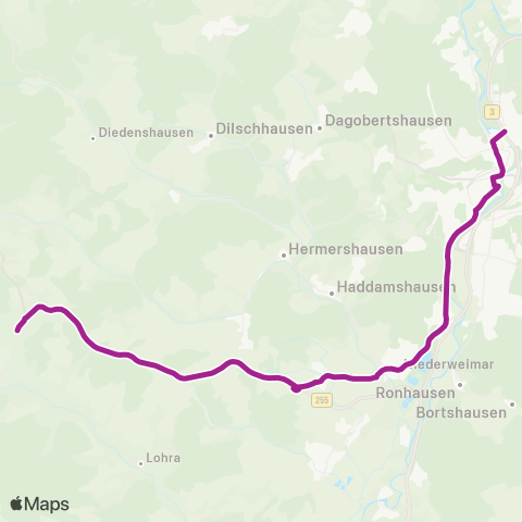 RMVB Gladenbach Busbahnhof - Marburg Hauptbahnhof map