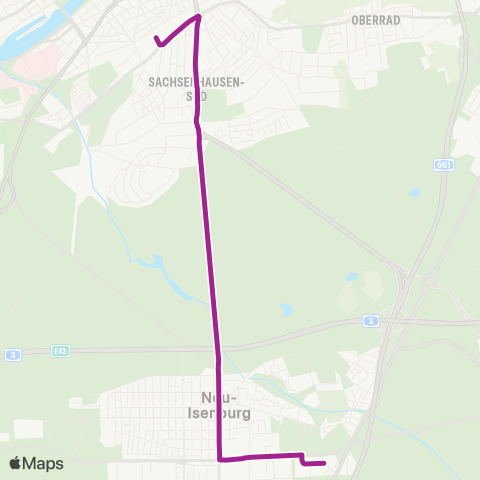 RMVB Neu-Isenburg Martin-Behaim-Str - Frankfurt (Main) Südbahnhof / Schweizer Str map