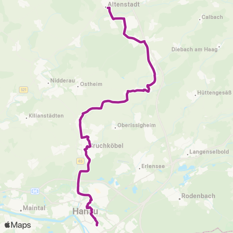 RMVB Altenstadt Bahnhof - Hanau Freiheits Pl map