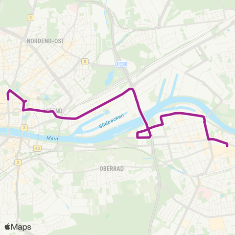 RMVB Frankfurt (Main) Konstablerwache - Offenbach (Main)-Zentrum Markt Pl / Frankf. Str map