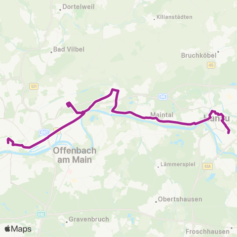 RMVB Frankfurt (Main) Konstablerwache - Hanau Hauptbahnhof map