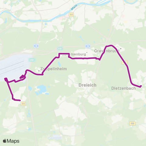 RMVB Dietzenbach Mitte Bahnhof - Mörfelden-Walldorf-Walldorf Bahnhof map